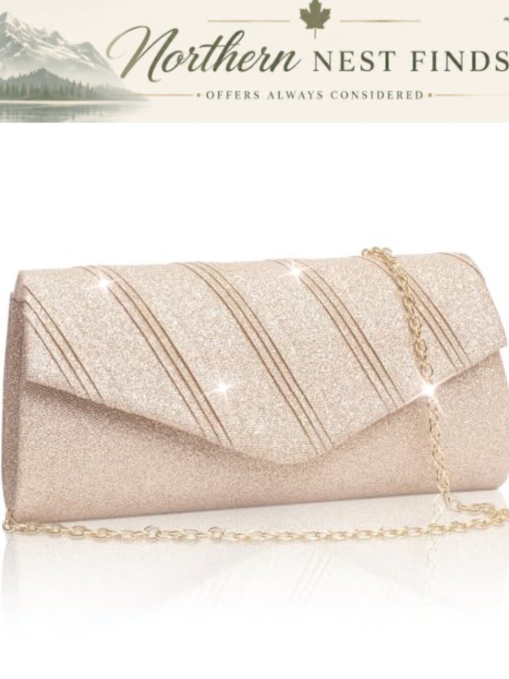 Glitter Envelope Clutch with Chain Strap Formal Evening Bag for Parties